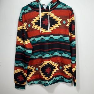 Mens Hoodies Polynesian Tribal Print Long Sleeve Hooded Sweatshirt size M